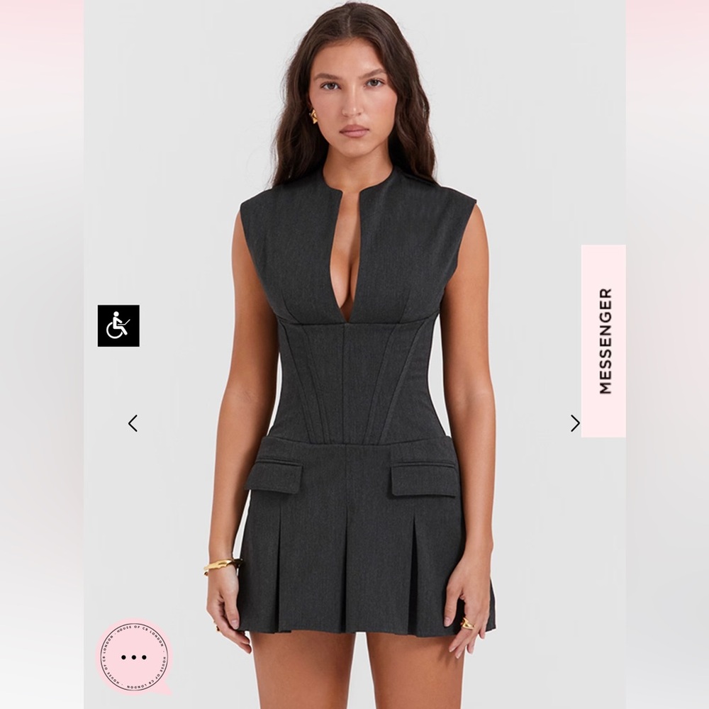 HOUSE OF CB Eleanor Charcoal Pleated Corset Dress